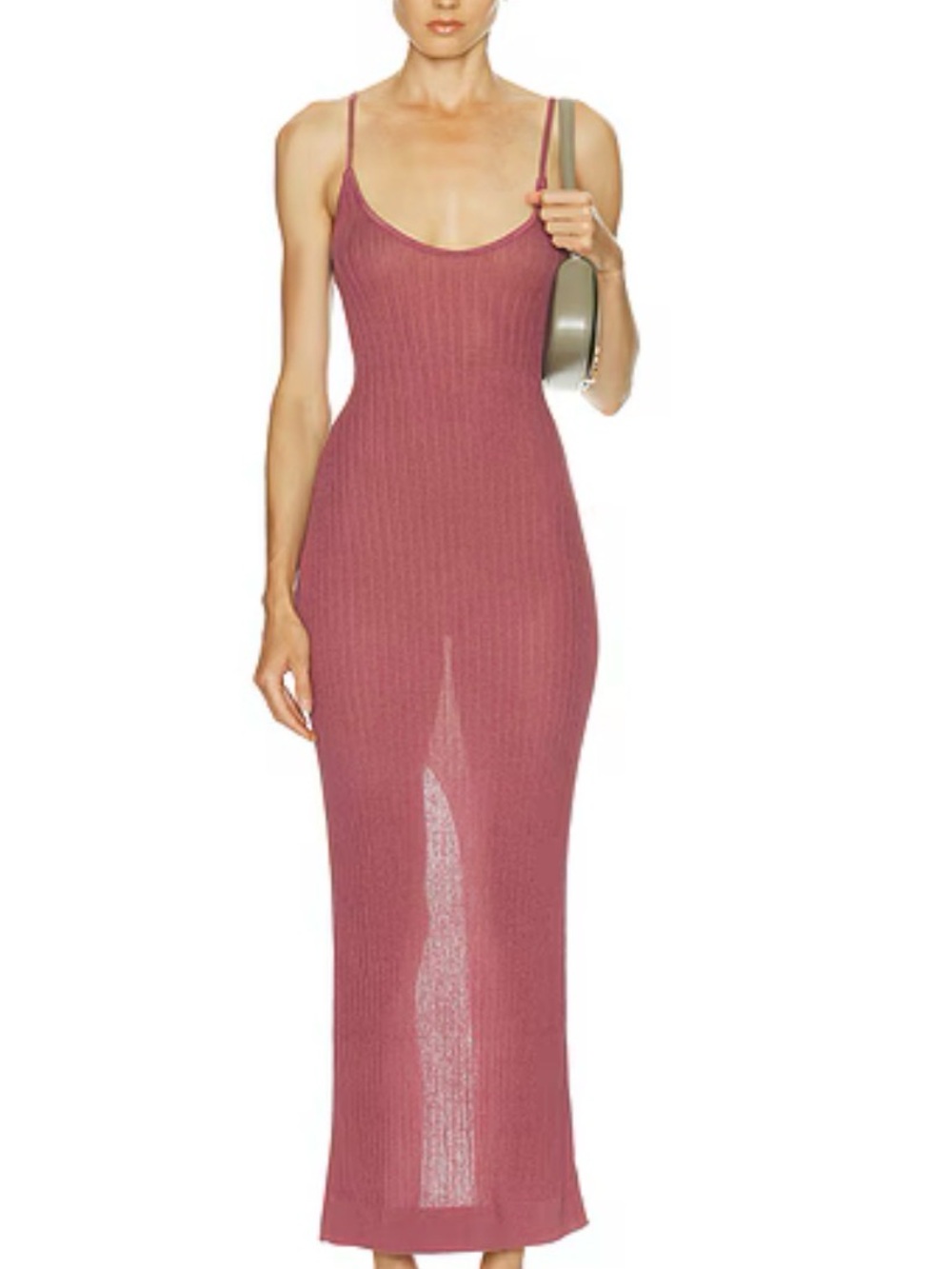 Skims sheer knit midi dress beet color